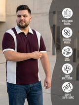Men Plus Size Elora-Maroon Maroon Textured Polo T-Shirt