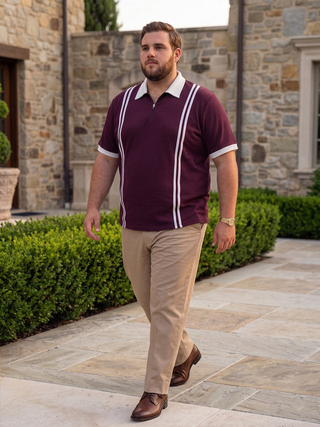 Men Plus Size Rexo-Maroon Maroon Textured Polo T-Shirt