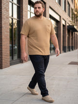 Men Plus Size Stark-Beige Beige Textured Round Neck Tshirts