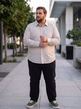Men Plus Size Lattice Off White Printed Shirts