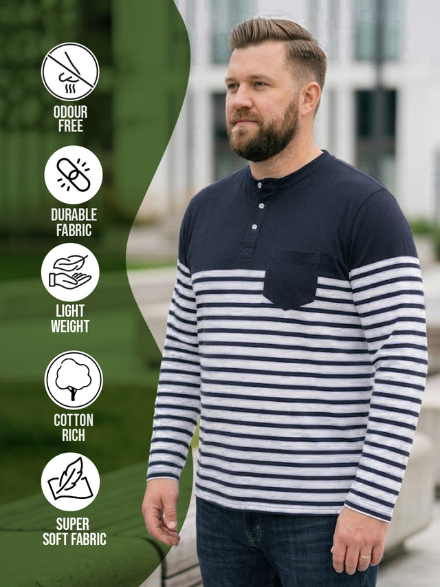Men Plus Size Tito Striped Henley Tshirt
