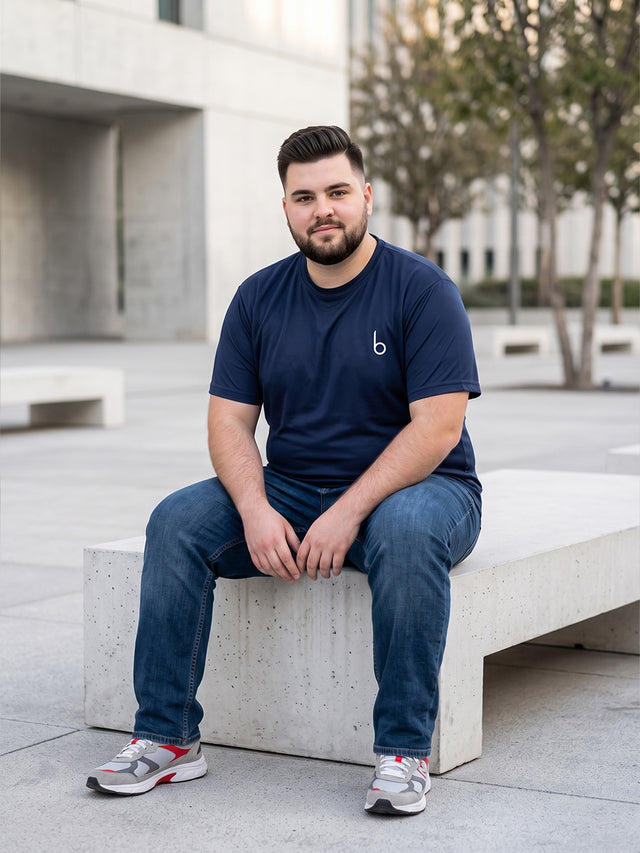 Men Plus Size Vaporcrew-Navy Blue Solid Navy Blue Round Neck