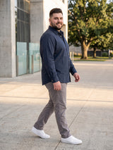 Men Plus Size Loungray Dark Grey Striped Shirts
