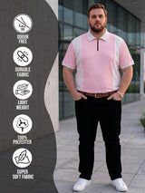 Men Plus Size Elora-Pink Pink Textured Polo T-Shirt