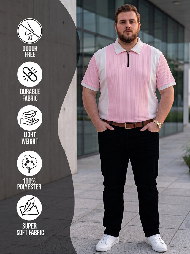 Men Plus Size Elora-Pink Pink Textured Polo T-Shirt