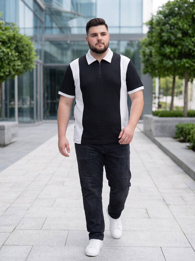 Men Plus Size Vora-Black Black Textured Polo T-Shirt