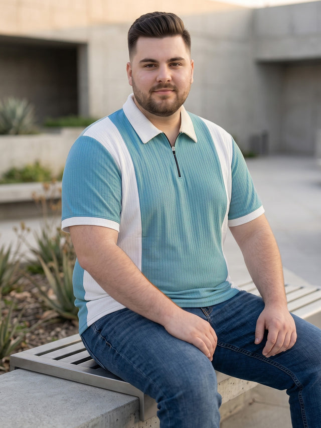 Men Plus Size Vora-Teal Teal Textured Polo T-Shirt