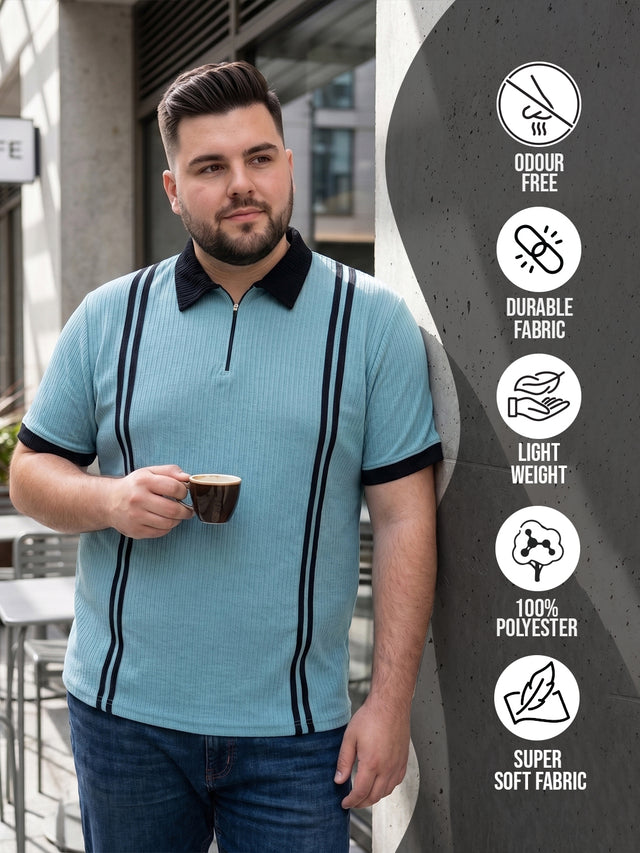 Men Plus Size Zeno-Teal Teal Textured Polo T-Shirt