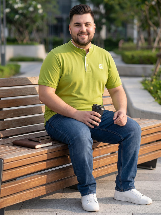 Men Plus Size Hemleys-Olive Solid Henley Tshirt