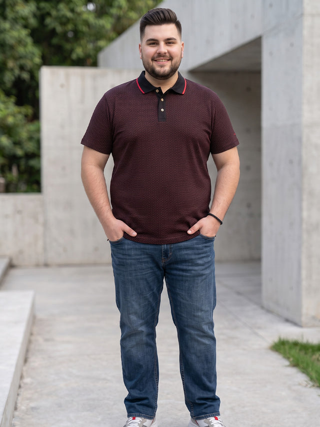 Men Plus Size Joy-Maroon Textured Polo Tshirt