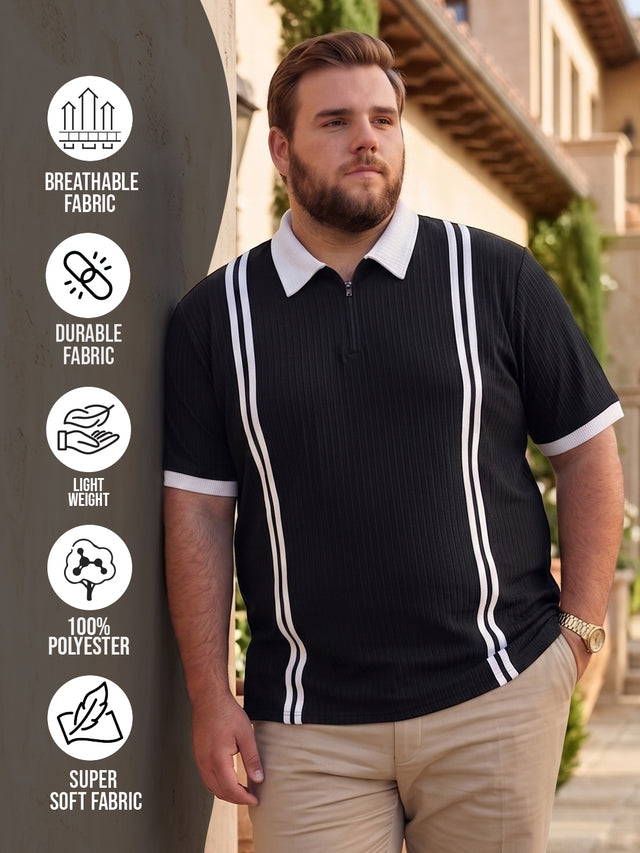 Men Plus Size Zeno-Black Black Textured Polo T-Shirt