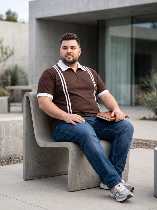 Men Plus Size Rexo-Brown Brown Textured Polo T-Shirt