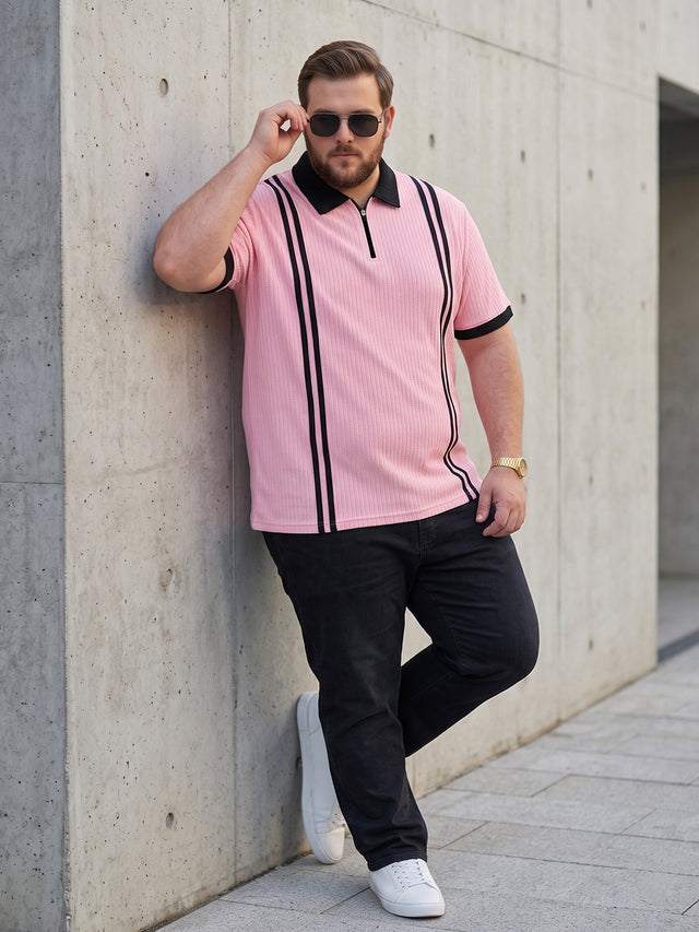 Men Plus Size Rexo-Pink Pink Textured Polo T-Shirt