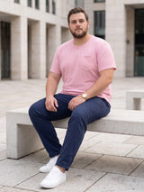 Men Plus Size Stark-Pink Pink Textured Round Neck Tshirts