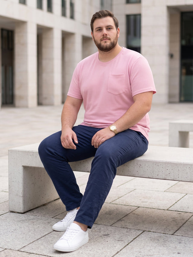 Men Plus Size Stark-Pink Pink Textured Round Neck Tshirts