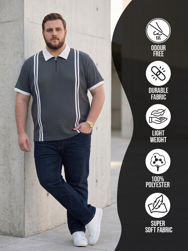 Men Plus Size Zeno-Grey Grey Textured Polo T-Shirt