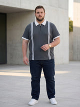 Men Plus Size Zeno-Grey Grey Textured Polo T-Shirt