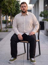 Men Plus Size Lattice Off White Printed Shirts