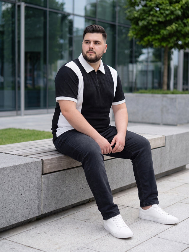 Men Plus Size Vora-Black Black Textured Polo T-Shirt