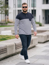 Men Plus Size Tito Striped Henley Tshirt