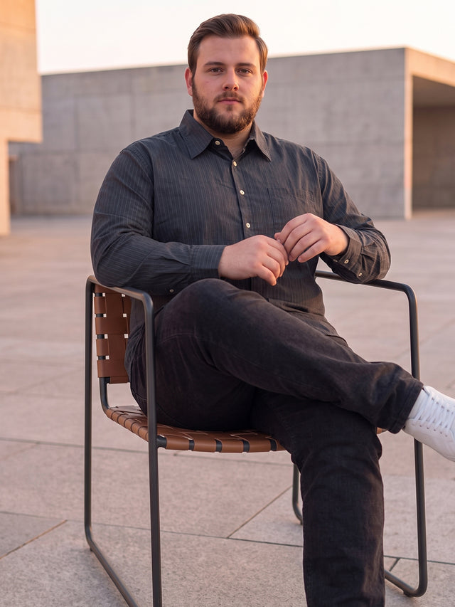 Men Plus Size Blackual Black Striped Shirts