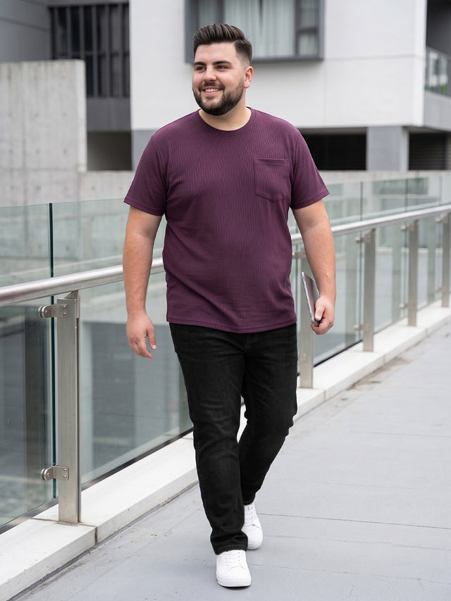 Men Plus Size Stark-Wine Wine Textured Round Neck Tshirts