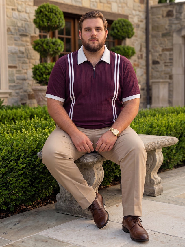 Men Plus Size Rexo-Maroon Maroon Textured Polo T-Shirt