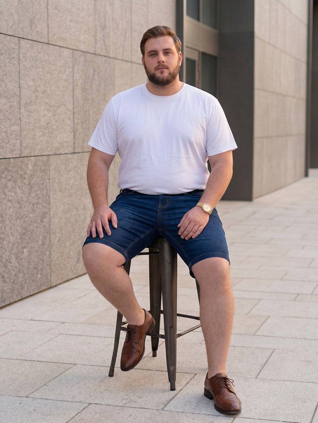 Men Plus Size Vigorous Navy Blue Solid Shorts