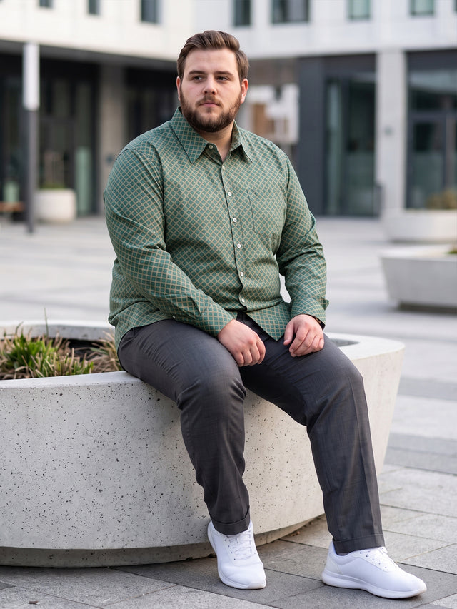 Men Plus Size Diamint Green Printed Shirts
