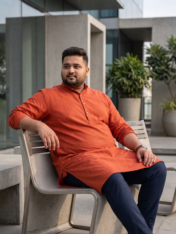 Men Plus Size Ullas-O Solid Kurta