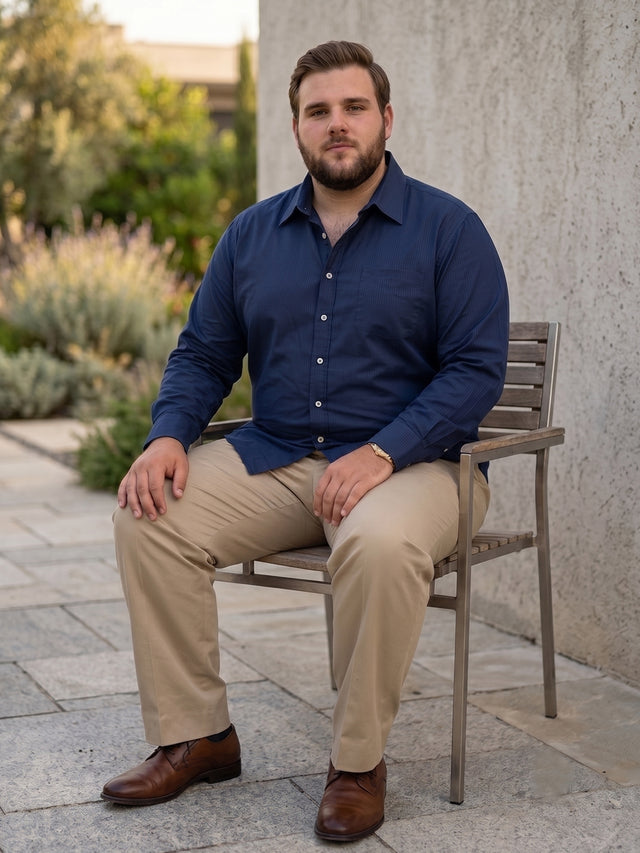 Men Plus Size Indigoze Navy Striped Shirts