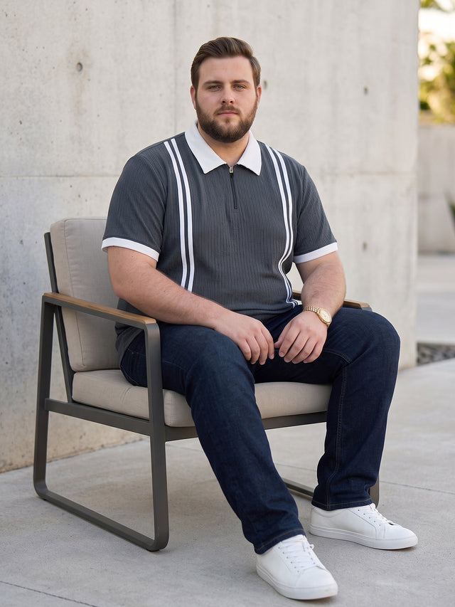 Men Plus Size Zeno-Grey Grey Textured Polo T-Shirt