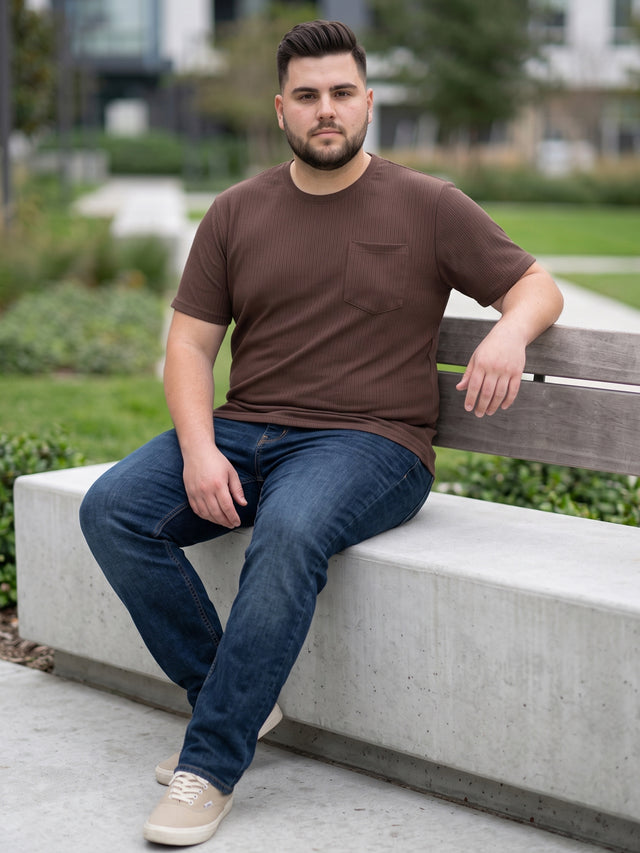 Men Plus Size Stark-Brown Brown Textured Round Neck Tshirts