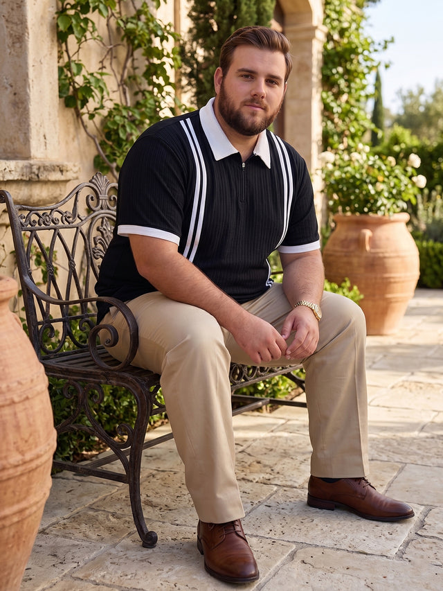 Men Plus Size Zeno-Black Black Textured Polo T-Shirt