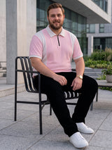 Men Plus Size Elora-Pink Pink Textured Polo T-Shirt