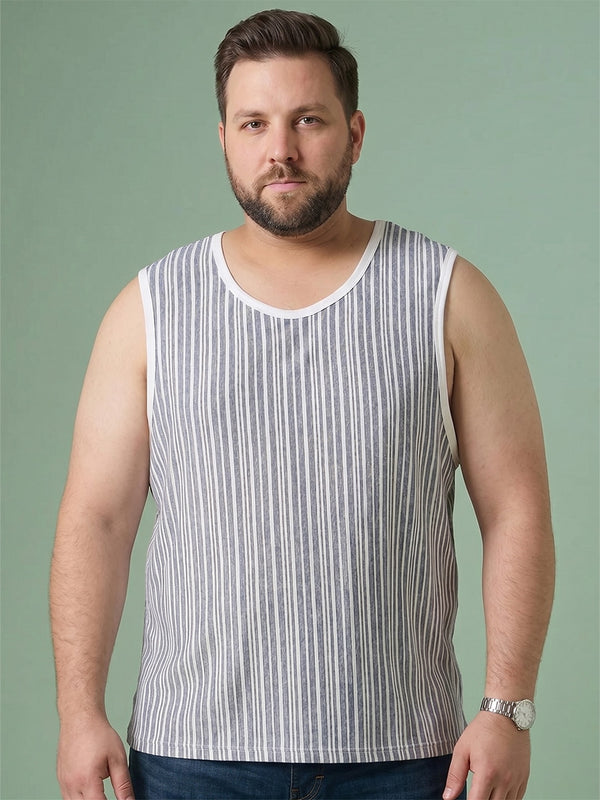 Men Plus Size Deluge White Striped Vest