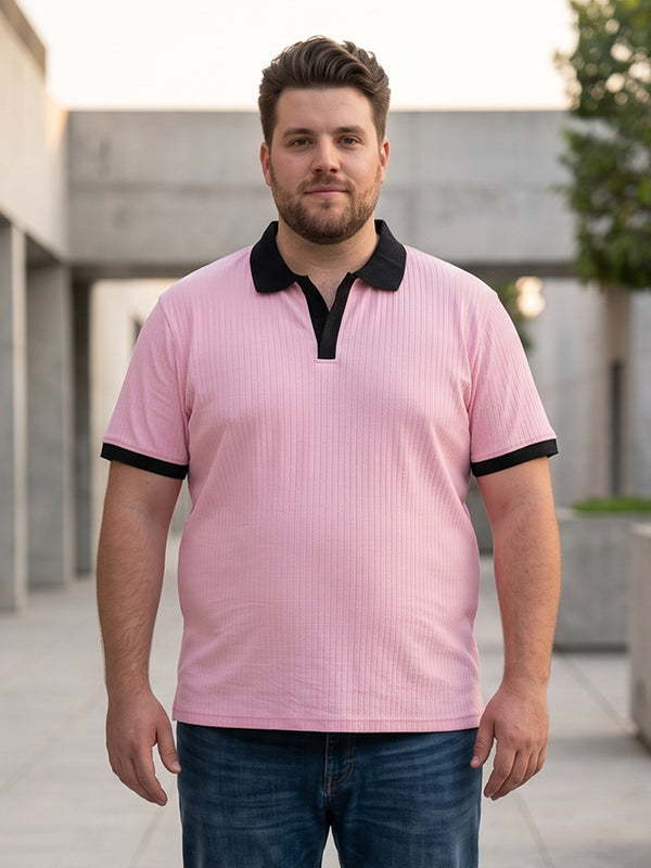 Men Plus Size Bibelot Pink textured Polo Tshirts
