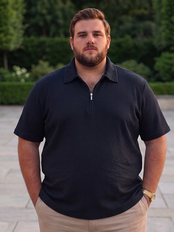 Men Plus Size Kovren Black Textured Polo Tshirt