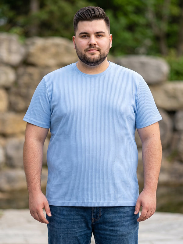 Men Plus Size Lunaro Blue Self Design Round Neck Tshirt