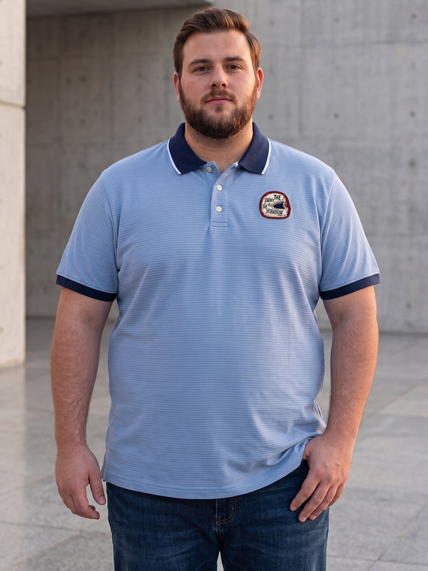 Men Plus Size Sterling Blue Self Design Polo Tshirt