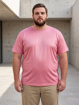 Men Plus Size Vaporcrew-Pink Solid Pink Round Neck