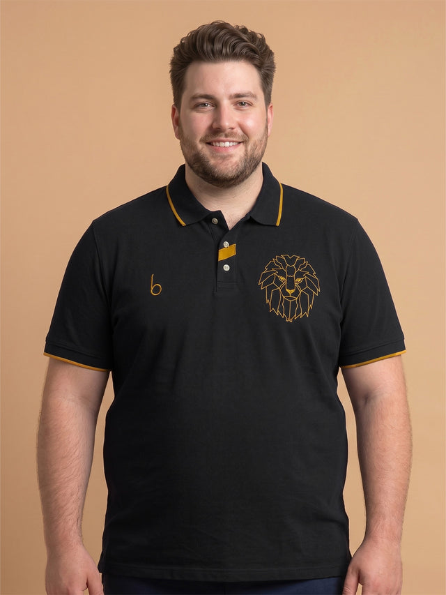 Men Plus Size Savage-Black Black Solid Polo