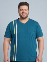 Men Plus Size Tryout Teal Solid V-Neck