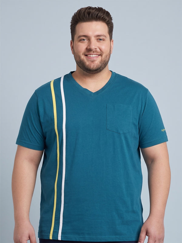 Men Plus Size Tryout Teal Solid V-Neck