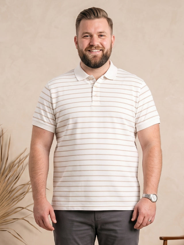 Men Plus Size Elegant White Striped Polo Tshirt