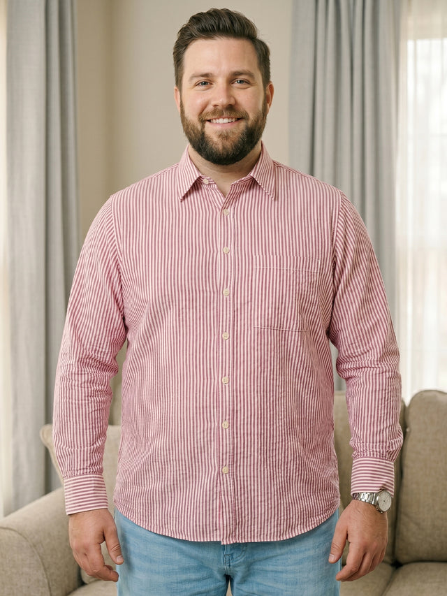 Men Plus Size Elorae Pink Striped Shirts