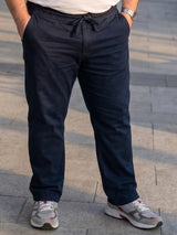 Men Plus Size Krenin Navy Solid Trousers