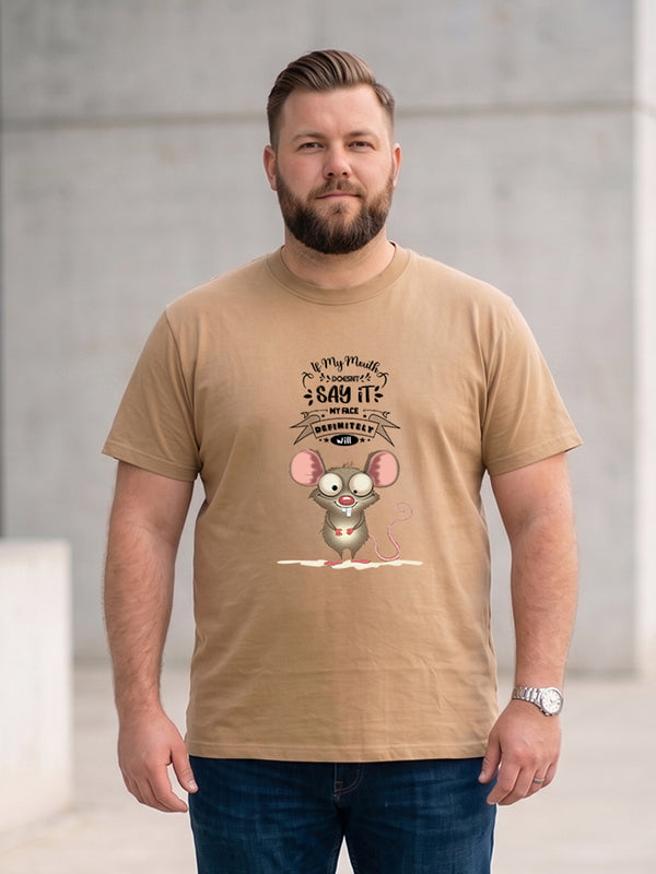 Men Plus Size Beigebanter Beige Printed Round Neck
