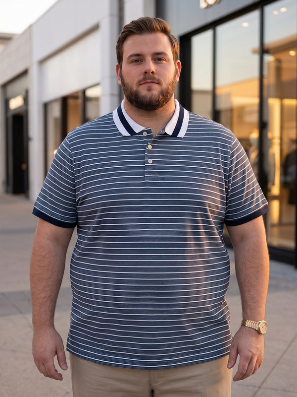 Men Plus Size Mrino Navy Striped Polo Tshirt