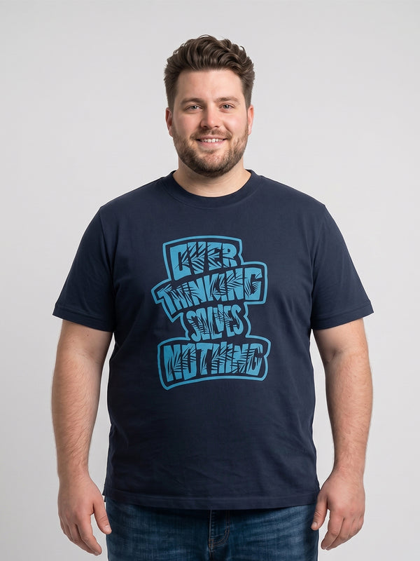 Men Plus Size Renvian Black Printed Round Neck
